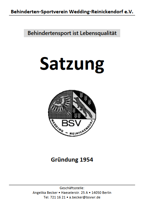 Titelbild der Sazung des BSVWR e.V. mit Logo in der Mitte
